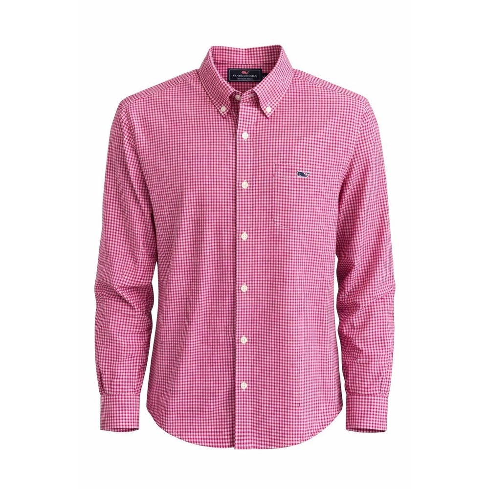 Vineyard Vines Classic Fit Gingham Performance Button Down Men's L Red White